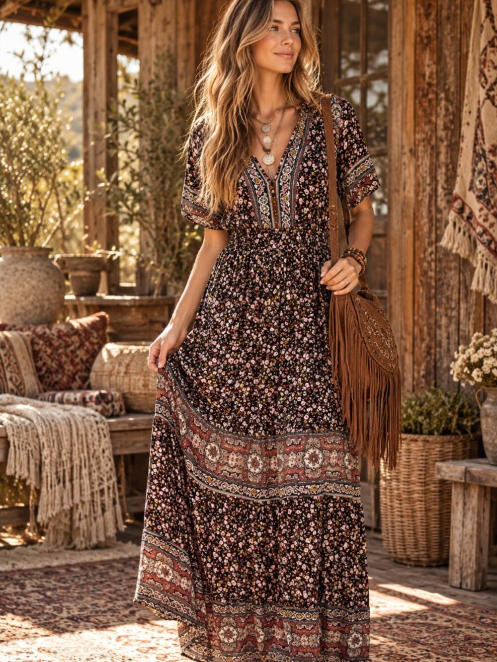 Knox Rose Boho Print Maxi Dress